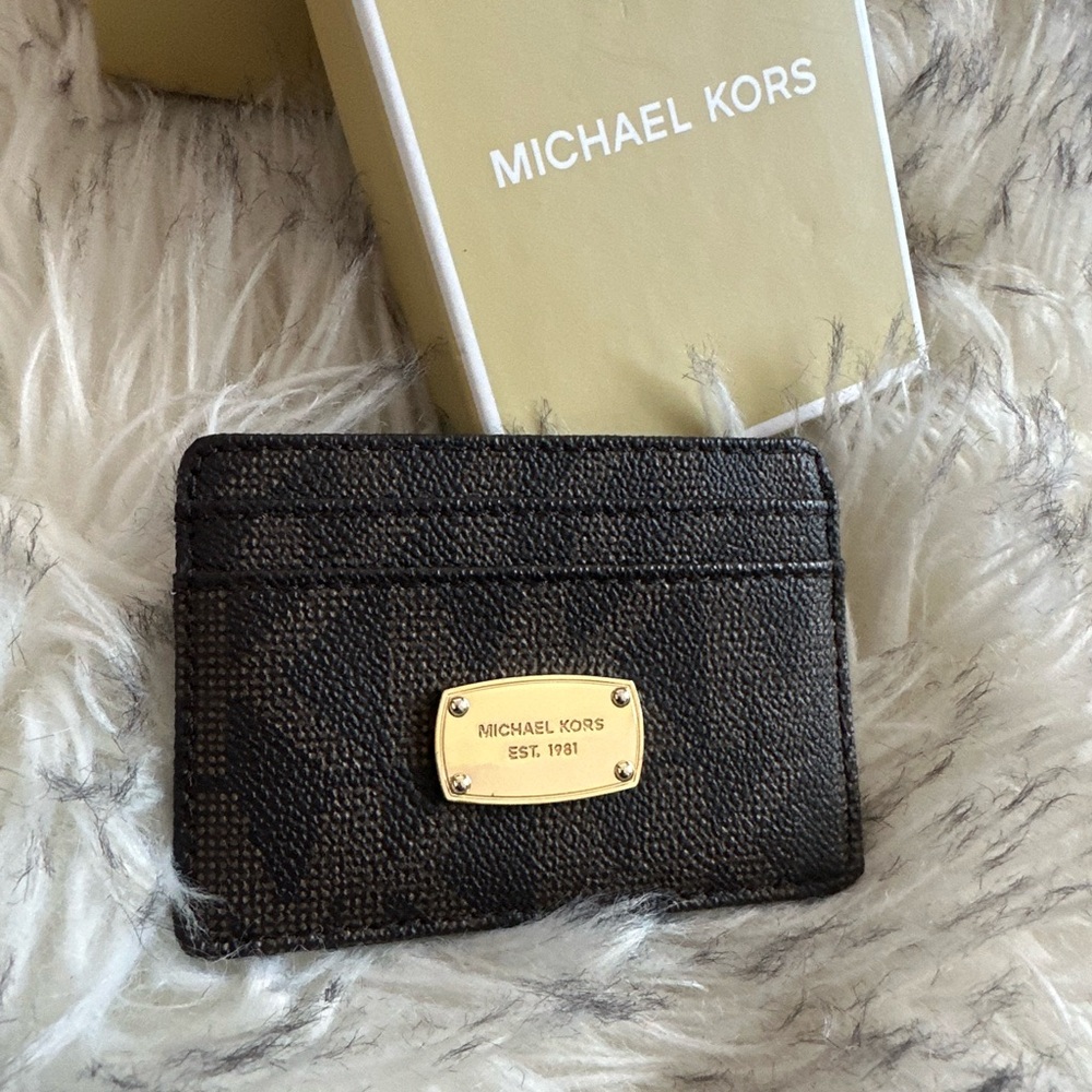 Michael Kors Dark Brown Card Holder with Gold Accent